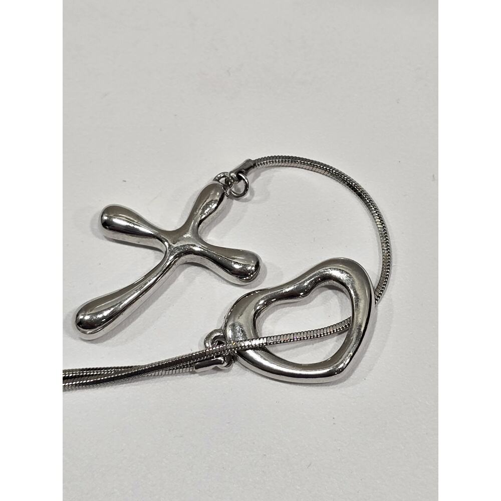Token Of Love Heart Cross Intertwined Silver Chain Necklace Christian Agape - Picture 11 of 13
